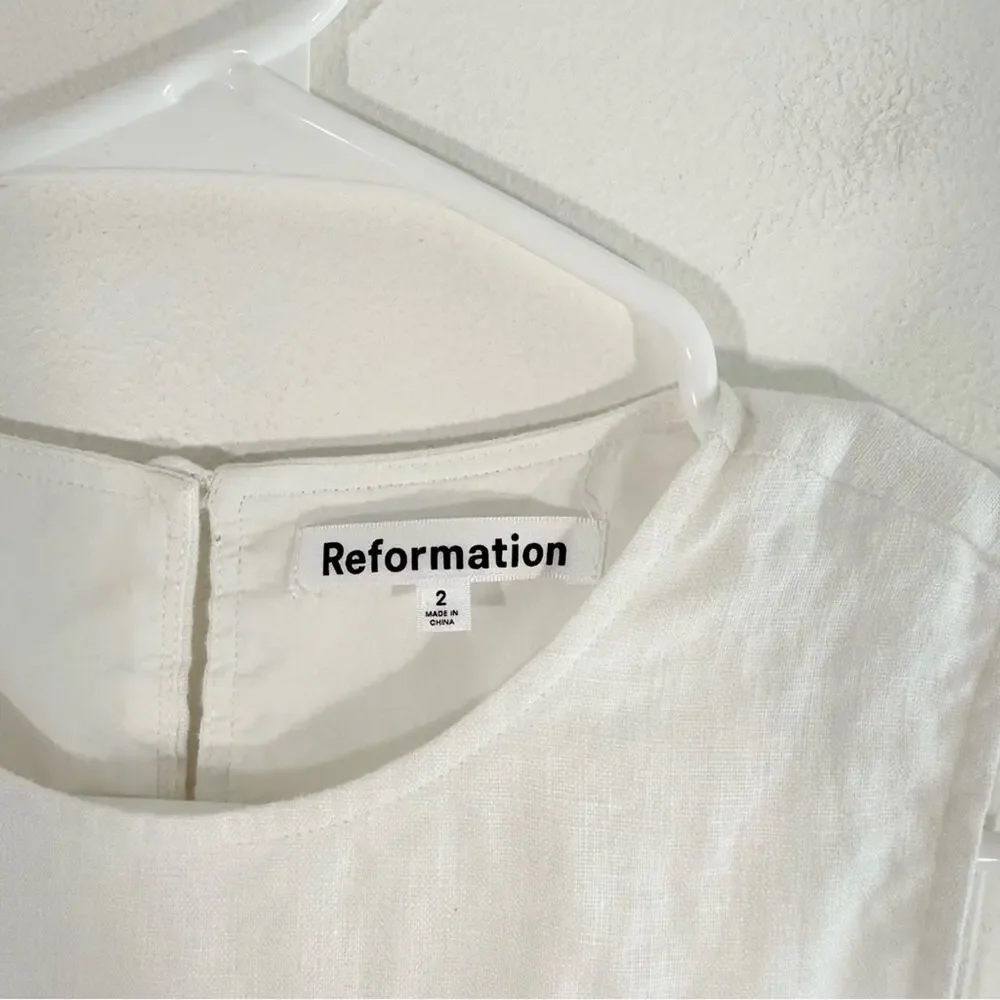 Reformation Naomi White 100% Linen Wide Leg Belted Jumpsuit Size 2